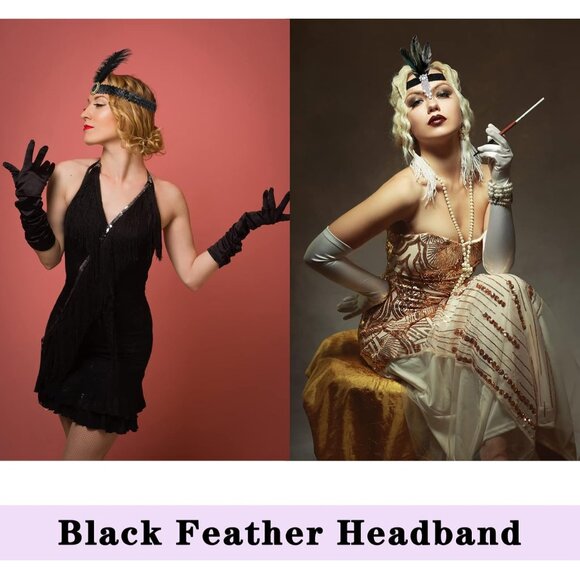 24 Pcs 1920s Flapper Headband Black Feather Costume Accessory for Women - Picture 5 of 6